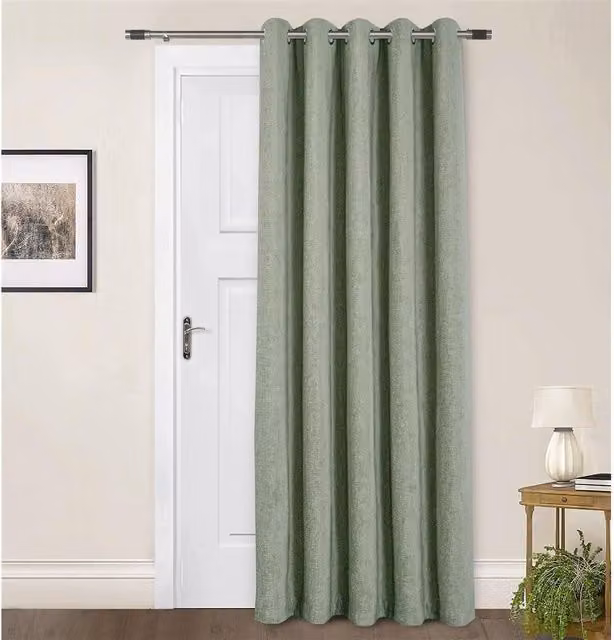 Sundour Green Chenille Opaque Eyelet Fabric Panel Door Curtain