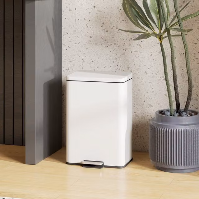 HOMCOM Kitchen Pedal Bin with Soft-Close Lid and Fingerprint-Proof Finish in Beige and White