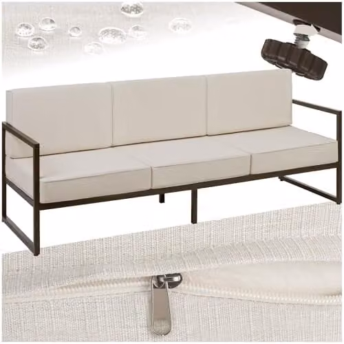tectake 3 Seater Garden Sofa in Beige with Powder Coated Steel Frame and Removable Outdoor Fabric Cushions – 1