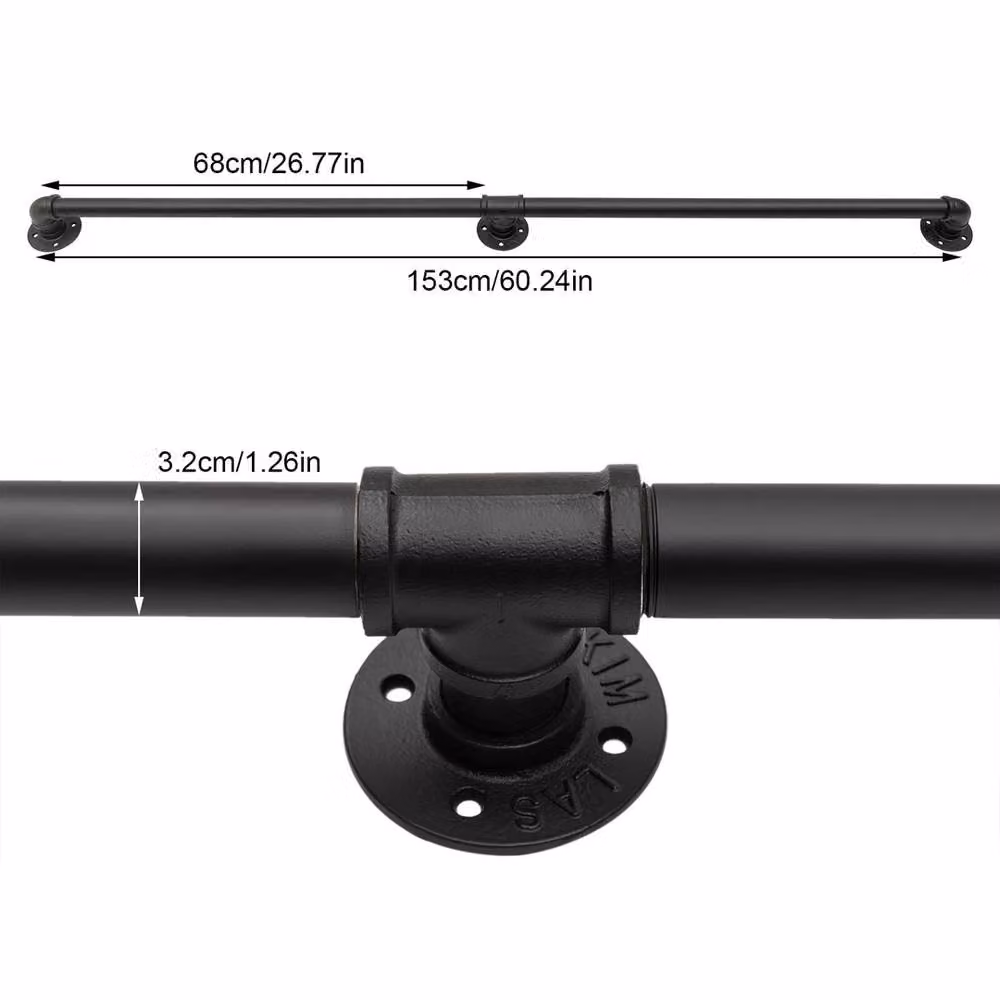 VOGREX Black Modern Wall Mounted Indoor Outdoor Round Stair Handrail, Length: 152.4 cm – 2