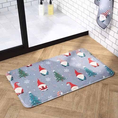 OHS Christmas Gonk Embossed Foam Bath Mat, Grey, W: 75 cm, D: 45 cm – 1