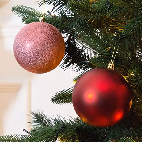 The Christmas Workshop Set of 12 Shatterproof Textured Red Plastic Baubles with Hanging Strings – 6