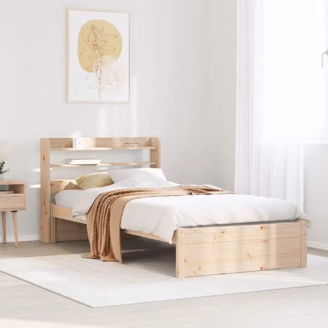 Berkfield Home Small Single Bed Frame with Headboard and Side Compartments in Brown Rustic Pine Wood, W/D/H: 75 x 190 x 75 cm