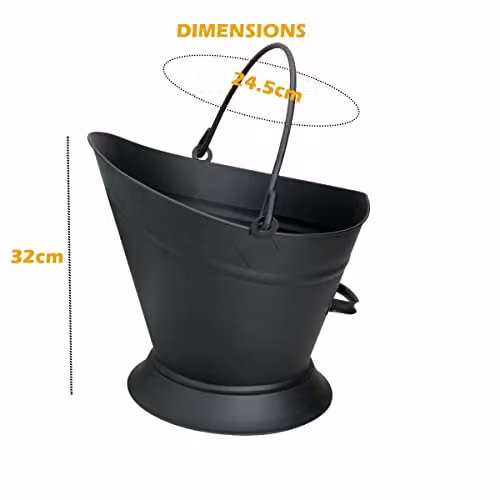 Almineez Vintage Style Waterloo Coal Bucket with Shovel and Brush, Black, W/D/H: 32.0 x 24.5 x 24.5 cm – 4