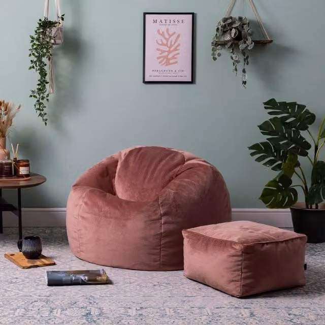 icon Kingston Classic Velvet Bean Bag and Footstool in Pink