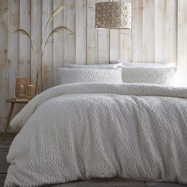Portfolio Home Classic Plain Winter Duvet Cover Set in Beige and White