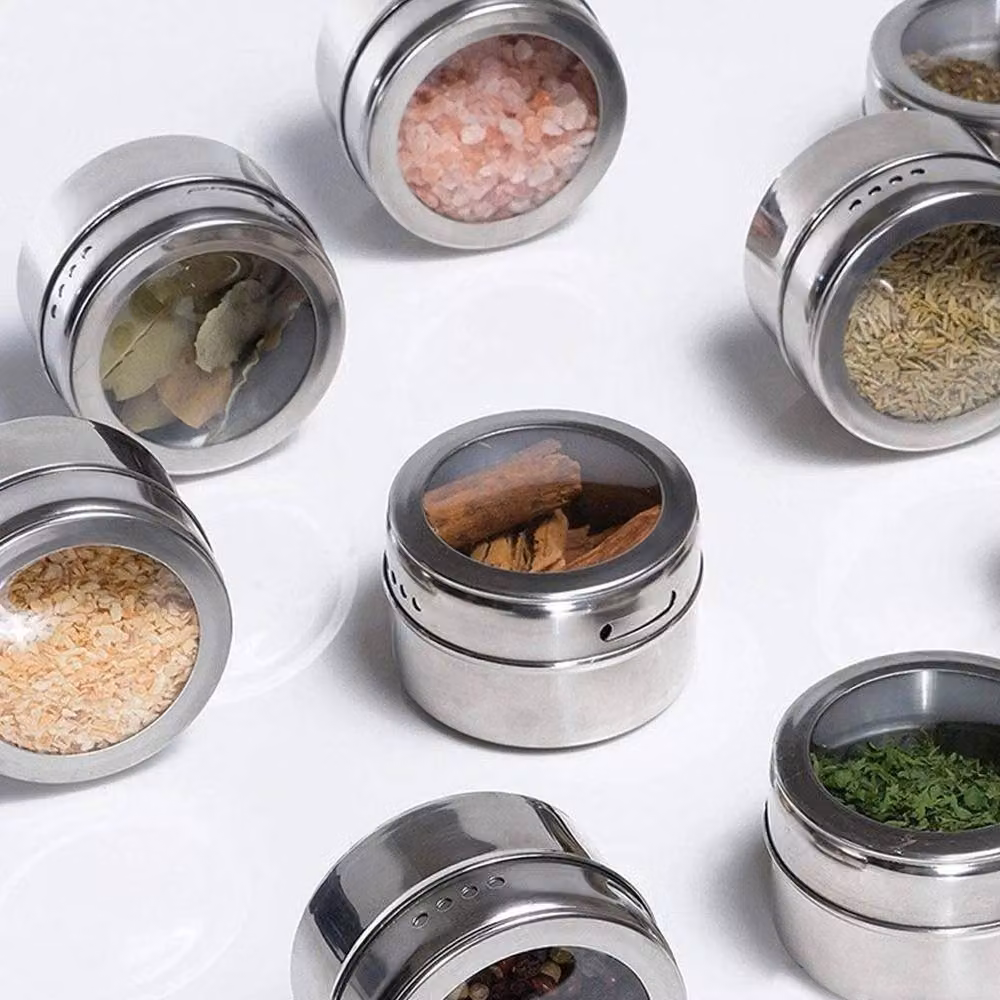 PAWNORA Pack of 9 Silver Stainless Steel Spice Jars – 3