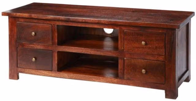 IH Design Mardig Dark Wood TV Cabinet with Drawers in Brown Mango Wood – 1