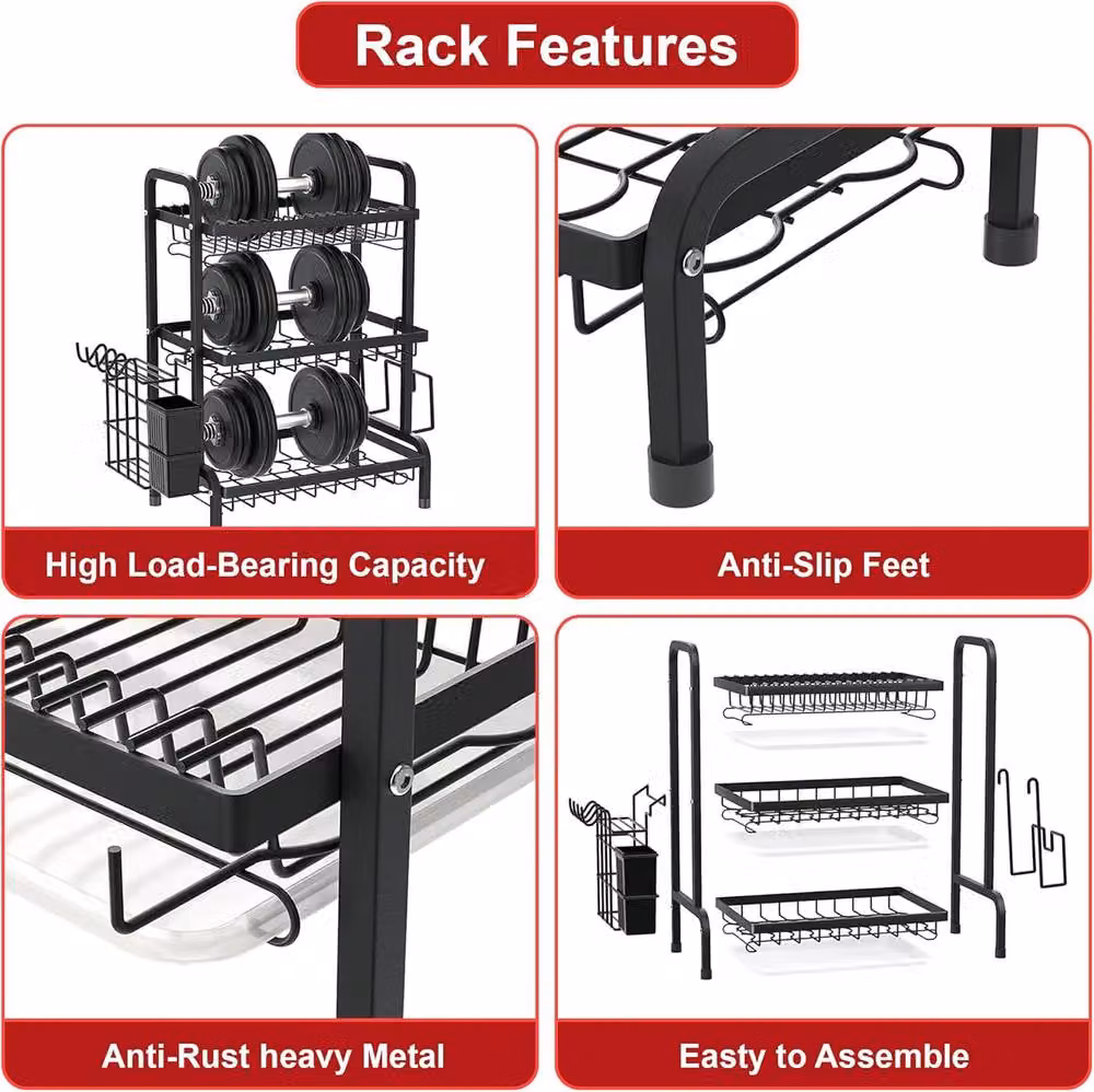 simplehuman Stainless Steel 3 Tier Dish Drainer Rack with Drip Tray and Cutlery Holder in Black or White – 11