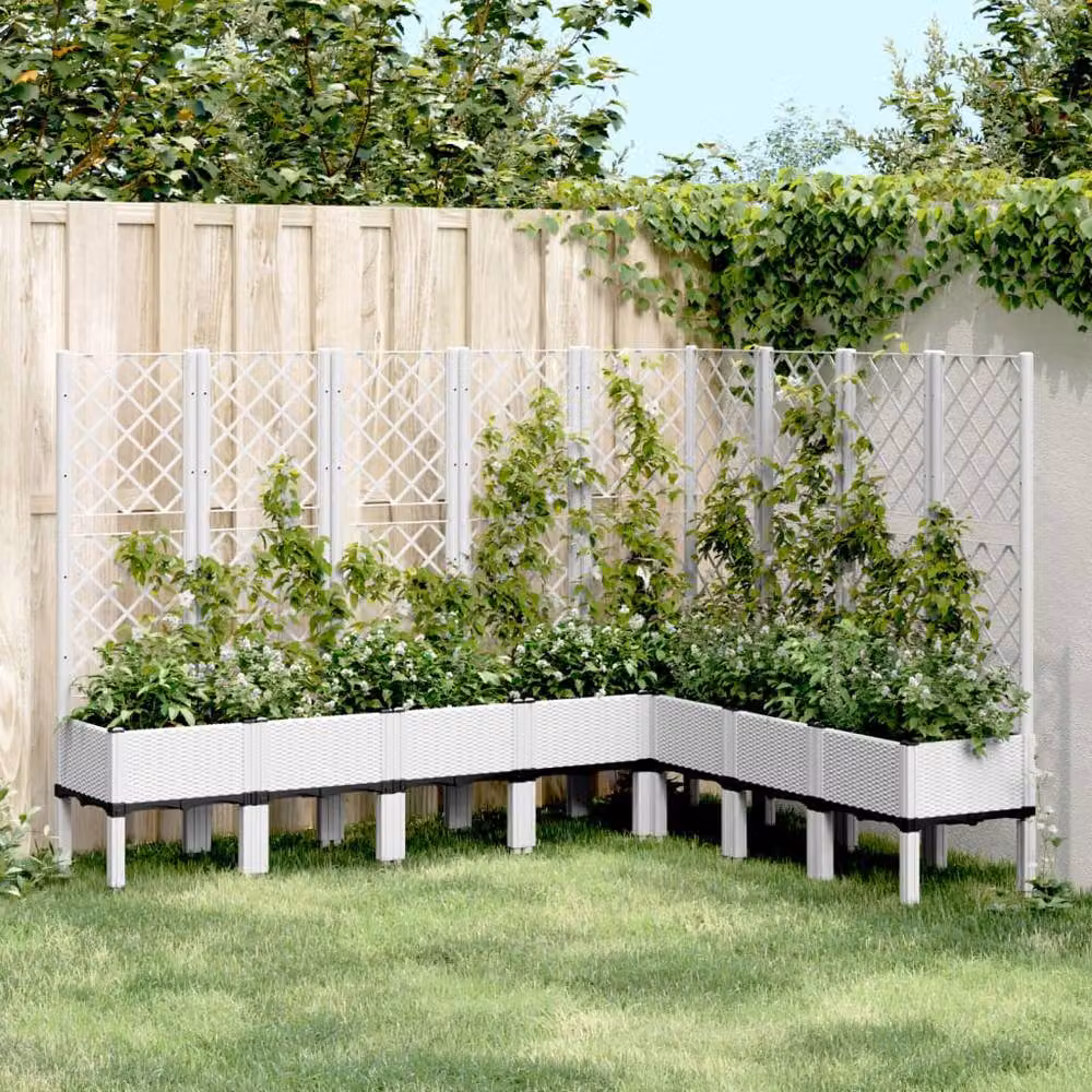 Berkfield Home Garden Planter with Trellis in White, W: 200 cm, D: 160 cm, H: 142 cm – 2
