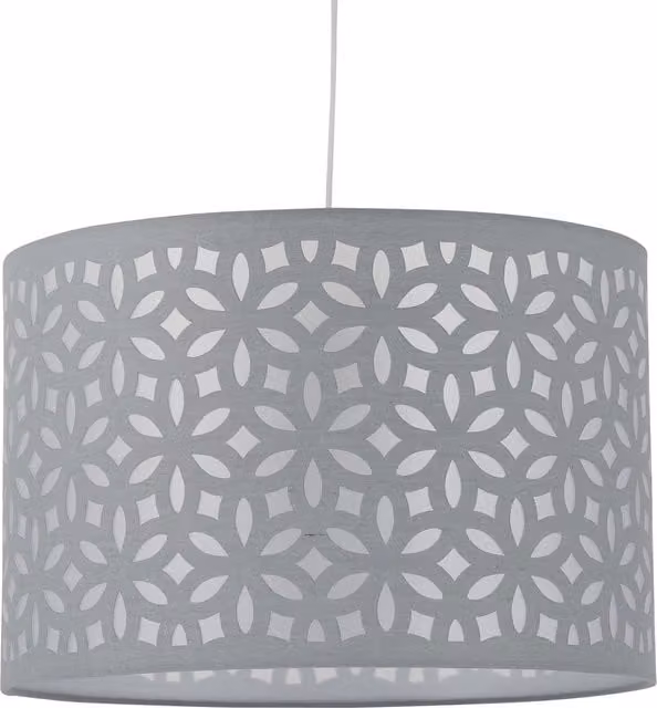 First Choice Lighting Grey Laser Cut Round Fabric Pendant Lightshade, Diameter: 25 cm