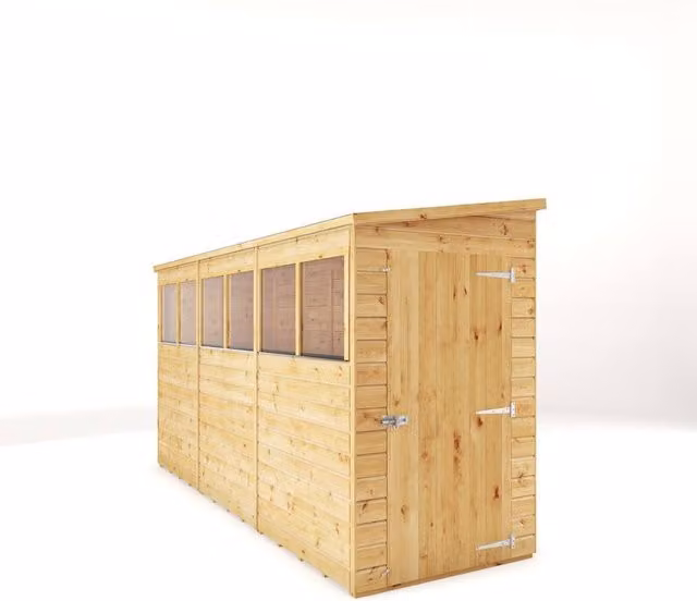 Mercia Modular Shiplap Pent Wood Garden Shed in Brown, W: 127.9 cm, D: 370 cm, H: 203.3 cm