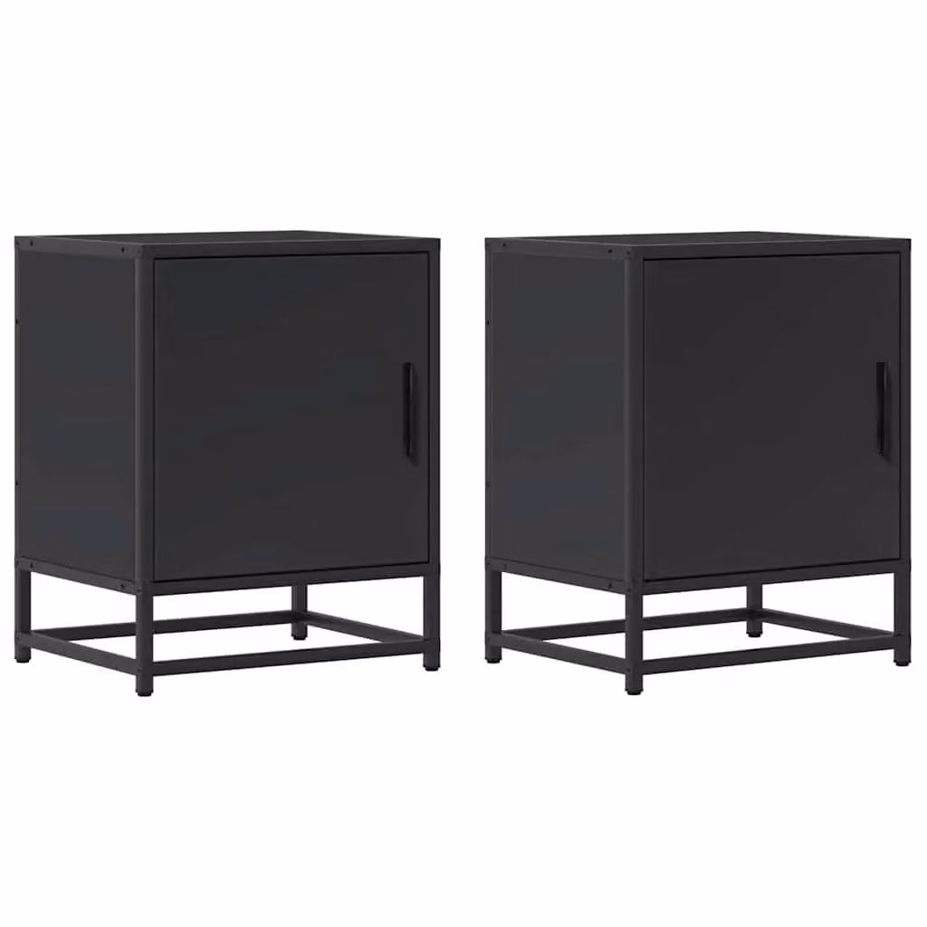Berkfield Home Set of 2 Black Bedside Cabinets in Engineered Wood and Metal, W/D/H: 40 x 31 x 50 cm – 2