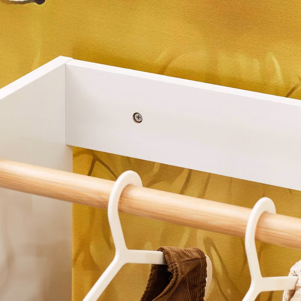 SoBuy Children's Wardrobe in White with Bamboo Hanging Rod and Internal Shelves – 7