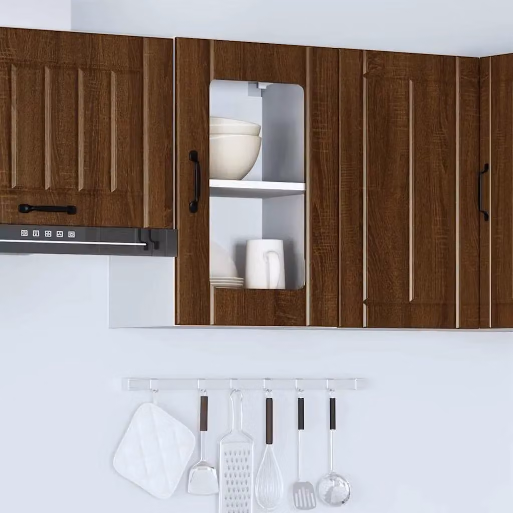 Berkfield Home Lucca Modern Kitchen Wall Cabinet with Glass Doors in Brown Oak – 4