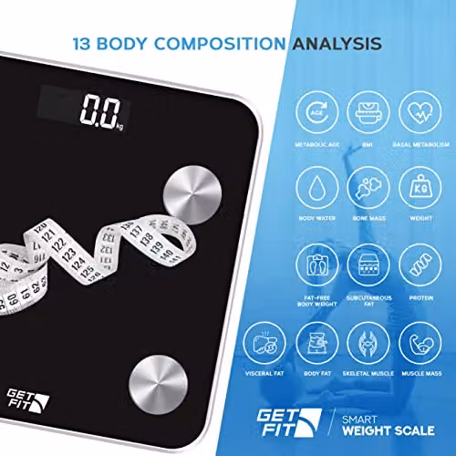 Get Fit Smart Digital Bathroom Scales in Black with Bluetooth App Control and LCD Display – 3