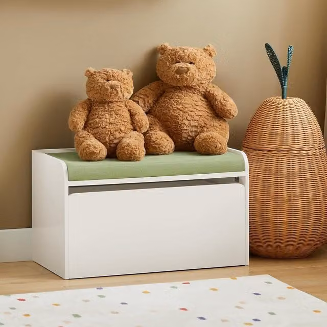 SoBuy Mobile Kids Storage Chest in White with Castors and Removable Top Pad