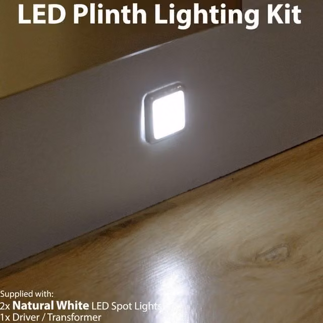 Loops 2 Pack Square LED Mini Plinth Light and Driver Kit in Stainless Steel with Natural White Light for Kitchen and Bathroom Skirting or Cabinet Lighting – 1