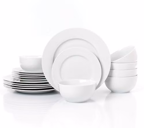 Waterside 18-Piece White Rim Porcelain Dinner Set