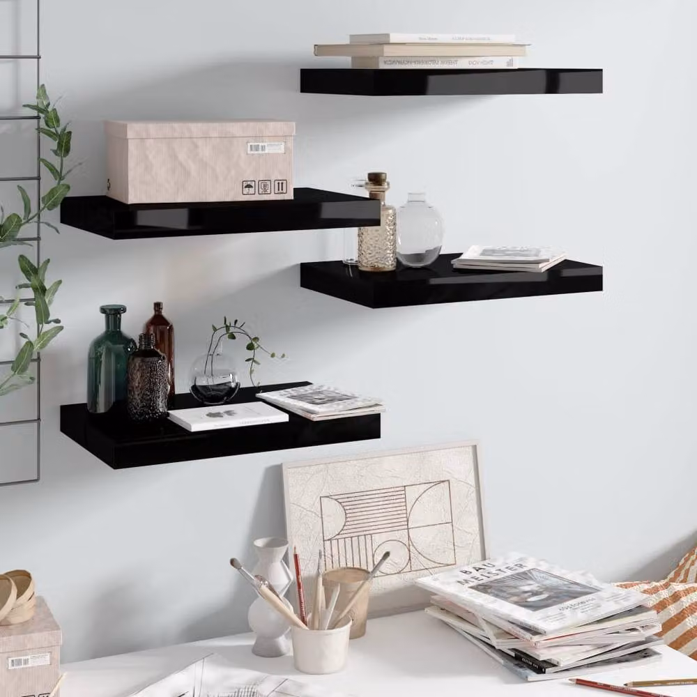 Berkfield Home Set of 4 Floating Wall Shelves in High Gloss Black, W/D/H: 40 x 23 x 4 cm – 2