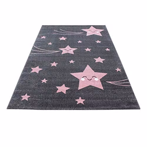 Bravich Pink Stars Kids Rug, W: 160 cm, D: 230 cm, Soft Anti-Allergic Polypropylene Play Mat for Bedrooms and Nurseries – 2