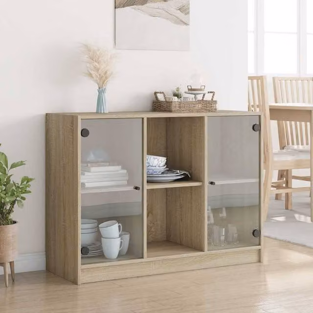 Berkfield Home Sonoma Oak Sideboard in Light Oak, W/D/H: 102 x 37 x 75.5 cm