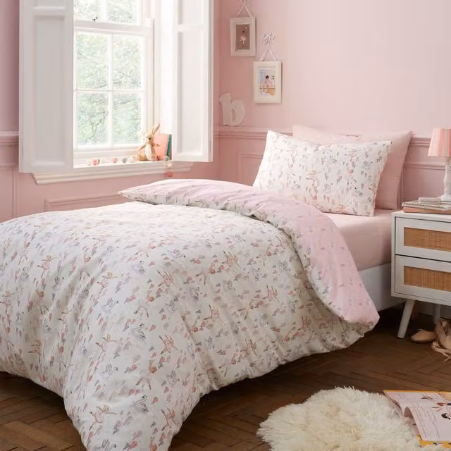 Belle and Boo Pink Cotton Reversible Childrens Duvet Cover and Pillowcase Set, Pillowcase: 40 x 60 cm