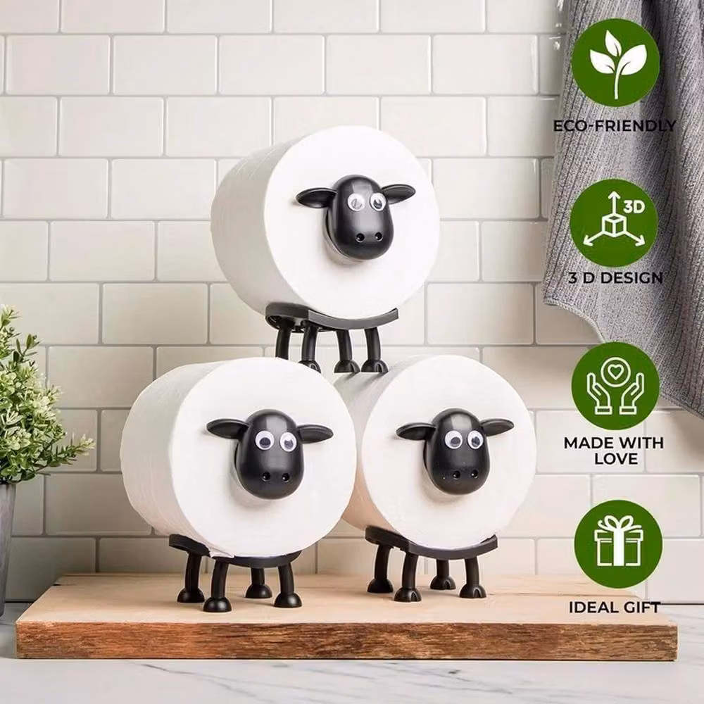 Havendro 3-Piece Multicolour Funny Sheep Toilet Paper Holder Set, Quirky Freestanding Plastic Bathroom Decor – 3
