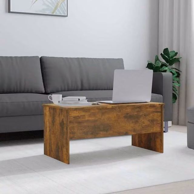 Berkfield Home Modern Rectangular Coffee Table in Smoked Oak Brown, W/D/H: 102 x 50.5 x 46.5 cm