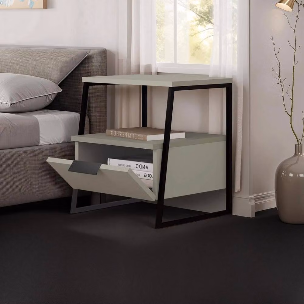 Havendro Ash Green 2-Tier Side Table with Hinged Doors – 3