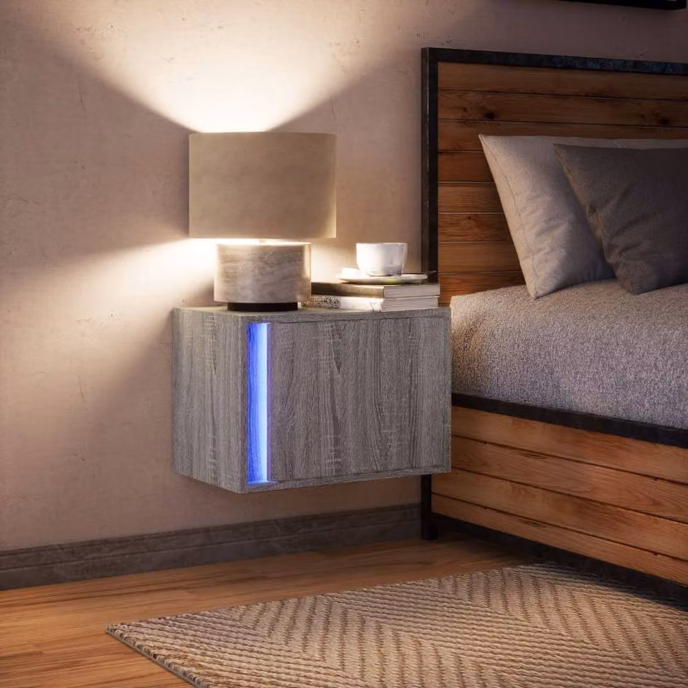 Berkfield Home Wall-mounted Bedside Cabinet with Integrated LED Lights in Grey Sonoma – 2
