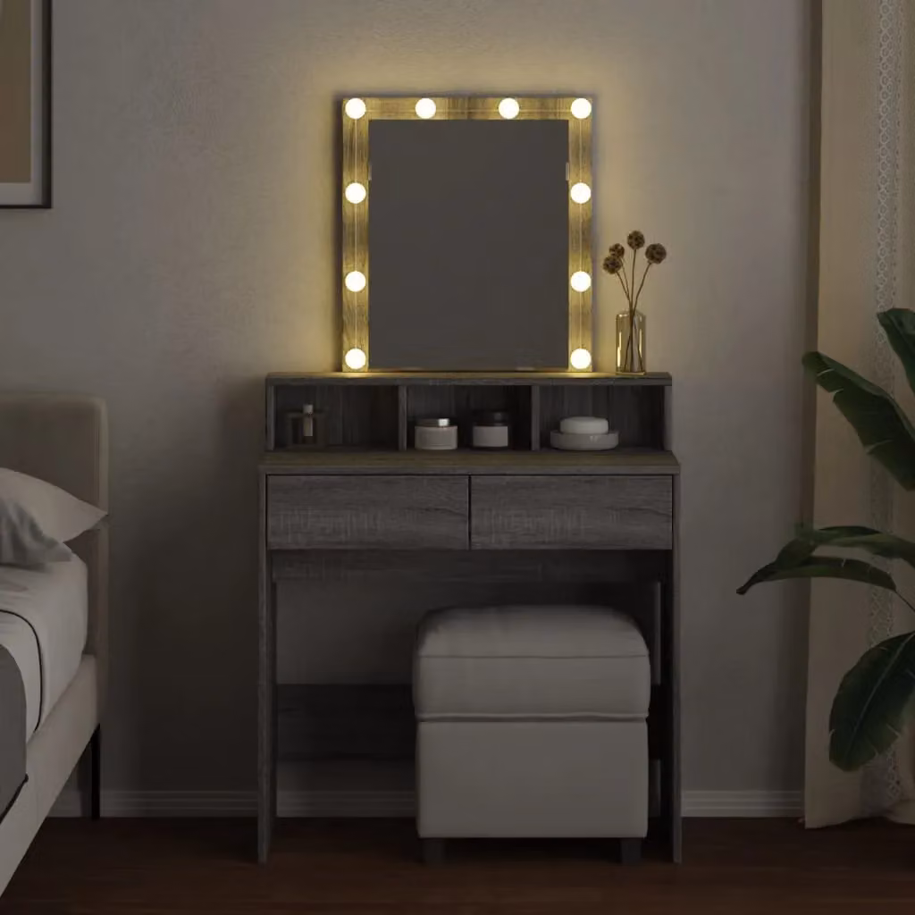 Berkfield Home LED Dressing Table in Grey Sonoma, W: 80 cm, D: 41 cm, H: 144.5 cm – 3