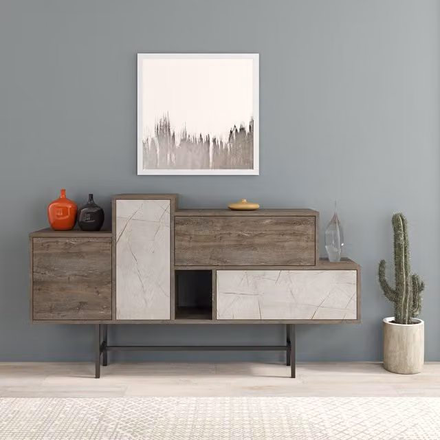 Decortie Hermes Sideboard with 4 Doors and 2 Drawers in Brown and Black