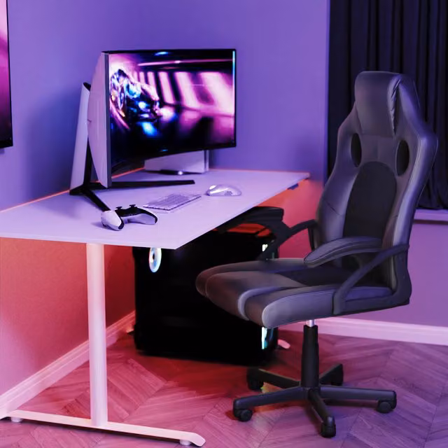 Vida Designs Coma Racing Gaming Chair in Grey with Synthetic Leather and 360 Degree Swivel