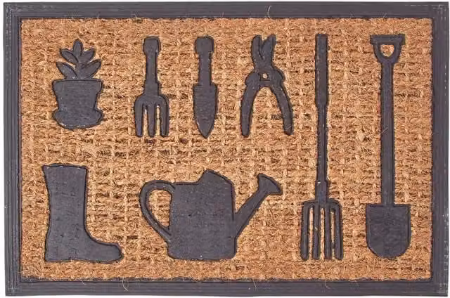 Homescapes Non-Slip Rectangular Coir and Rubber Doormat, Black, W/D/H: 60 x 60 x 0.9 cm