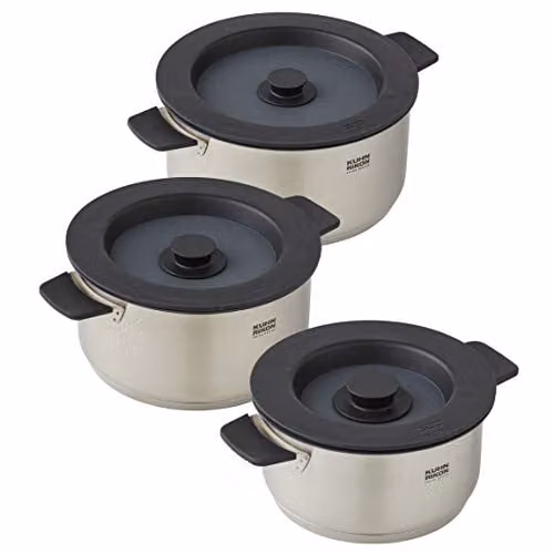 Kuhn Rikon 3 Piece Stainless Steel Uncoated Cookware Set with Silicone Lids in Silver