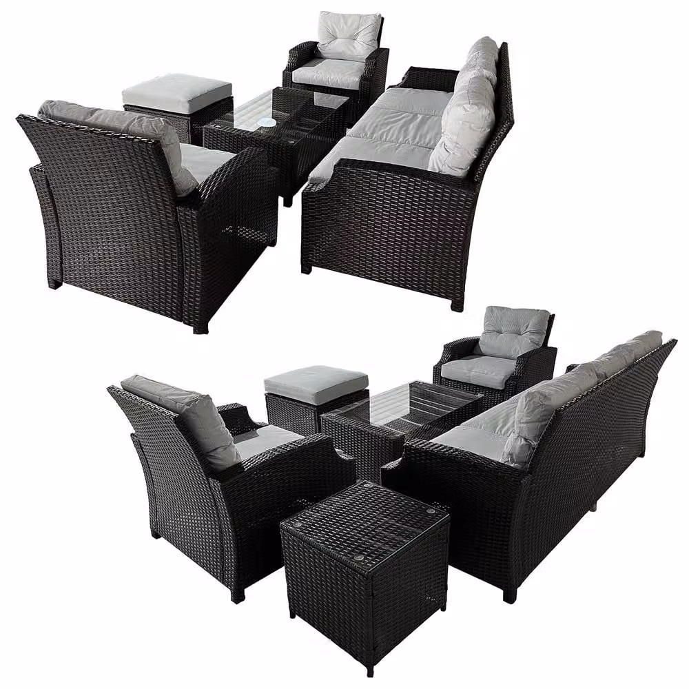 FURNITURE ONE 6 Piece Grey Rattan Garden Furniture Set with Upholstered Cushions for 6 People – 3