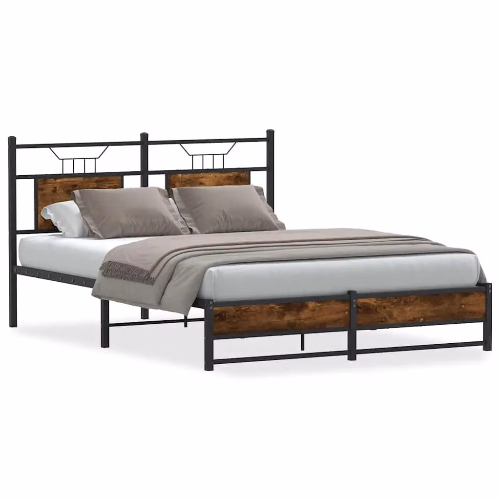Berkfield Home Smoked Oak Bed Frame in Brown, W/D/H: 140 x 200 cm – 2