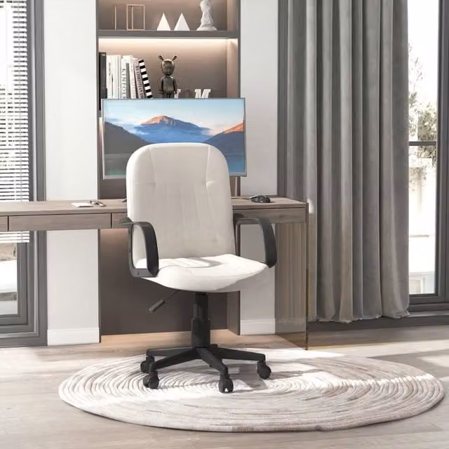 Chilli Seating Modern PU Leather 360 Swivel Task Chair with Armrests and Castors in Beige/White