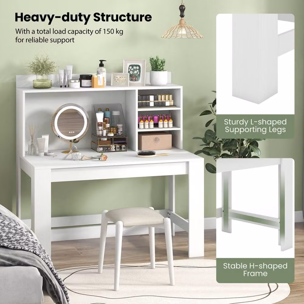 Costway Modern Wooden Computer Desk with Hutch in White – 4
