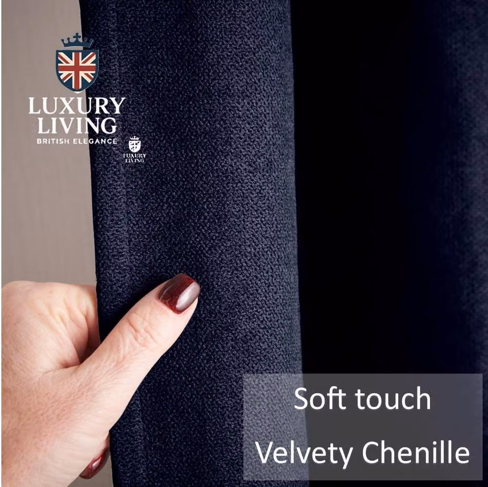 Alan Symonds Luxury Living Velvet Chenille Blackout Pencil Pleat Door Curtain in Blue, W: 56 cm, H: 84 cm – 4
