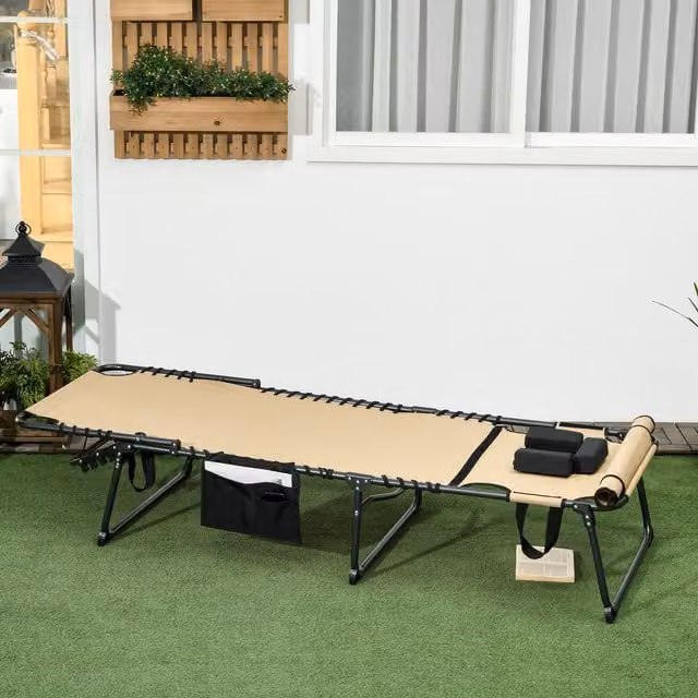 Outsunny Reclining Folding Sun Lounge in Beige Textilene Fabric