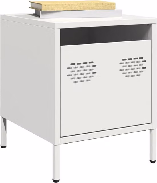 Berkfield Home Set of 2 White Metal Bedside Cabinets, W/D/H: 35 x 39 x 43.5 cm – 1