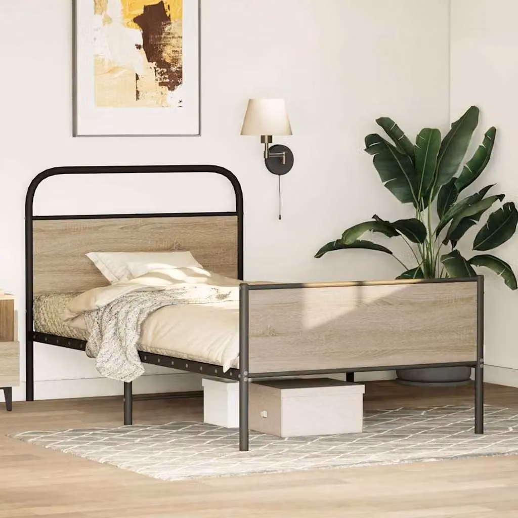 Berkfield Home Bed Frame in Sonoma Oak and Brown Engineered Wood with Metal Accents, W/D/H: 100 x 200 cm – 2