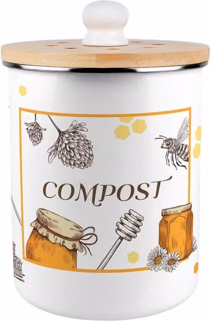 Purely Home Honey Bee Farm Metal Compost Caddy with Flip Lid, 2L, Orange