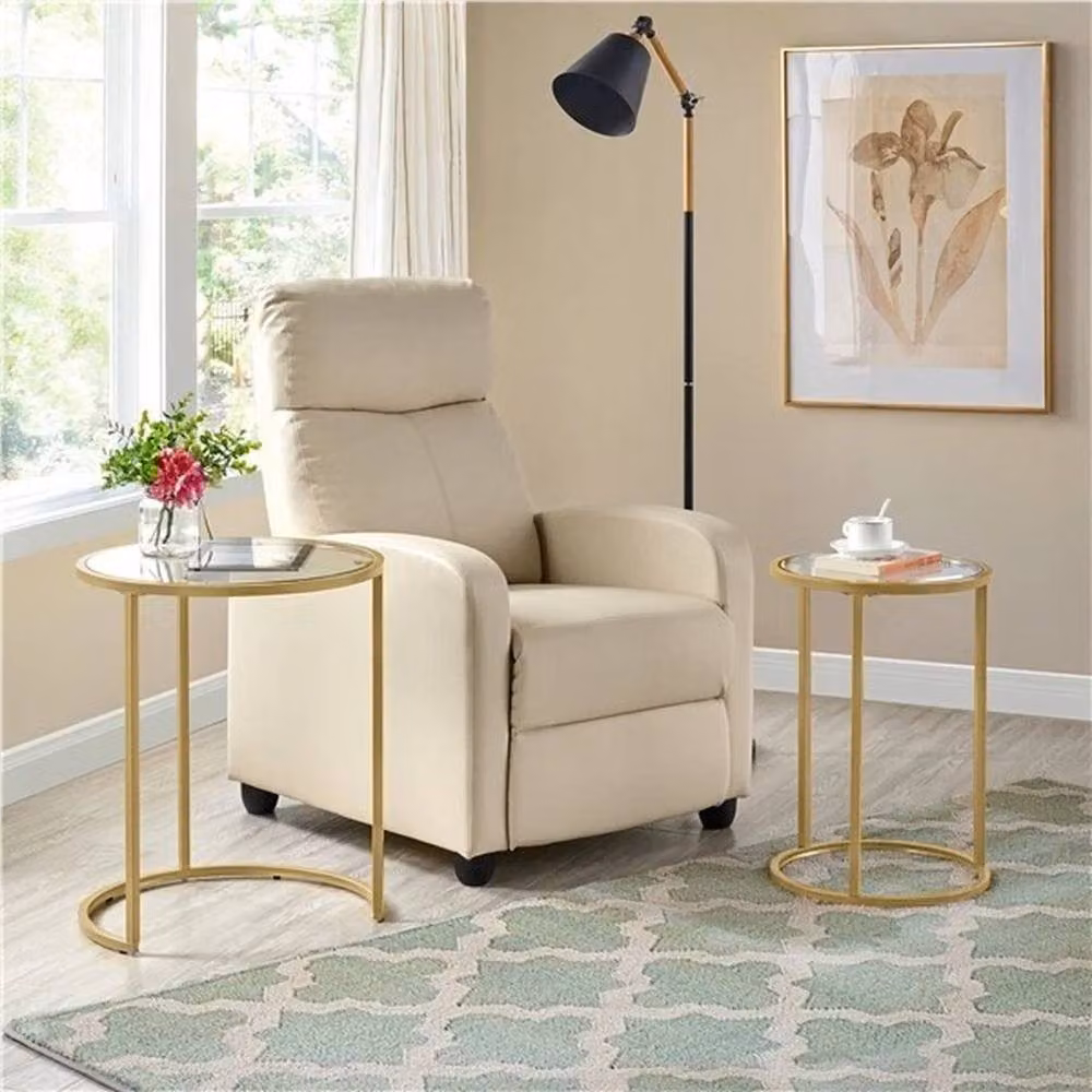 KORVIXA Gold Round Glass and Metal Nesting Side Table, W/D/H: 100 x 100 x 100 cm – 2