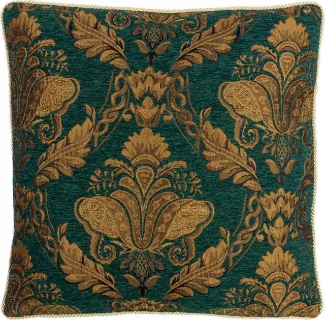Make it a Home Shiraz Jacquard Chenille Cushion in Green and Gold, W/D/H: 45 x 45 x 45 cm