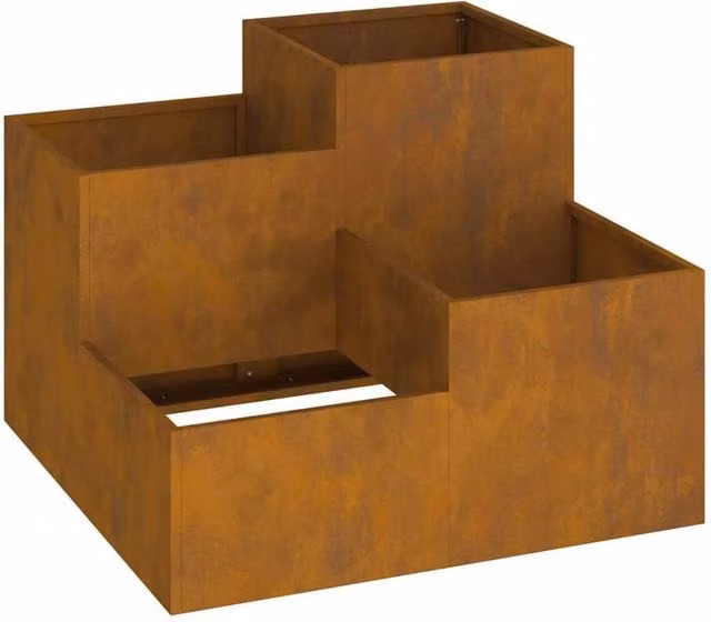 Berkfield Home Garden Planter Tub in Brown Weathering Steel, W/D/H: 100 x 100 x 60 cm
