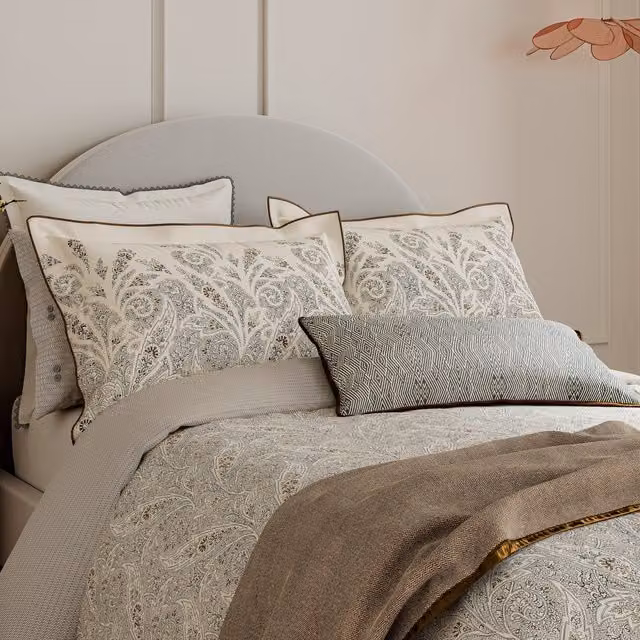 Bedeck of Belfast Umma Double Duvet Cover and Pillowcase Set, Charcoal, Gold and Beige, W: 140 cm, L: 200 cm
