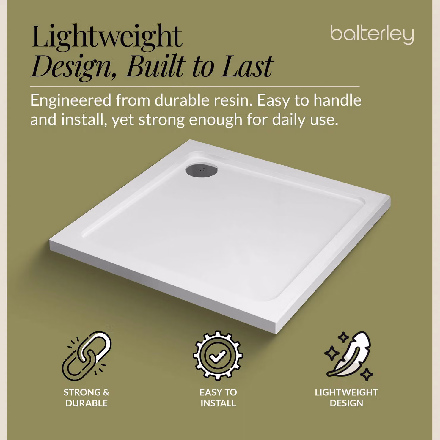 Balterley Premium Square Shower Tray in White – 3